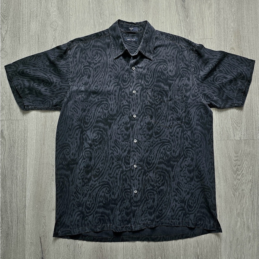 Nautica Men’s Black Short Sleeve Button Down Shirt Sz M